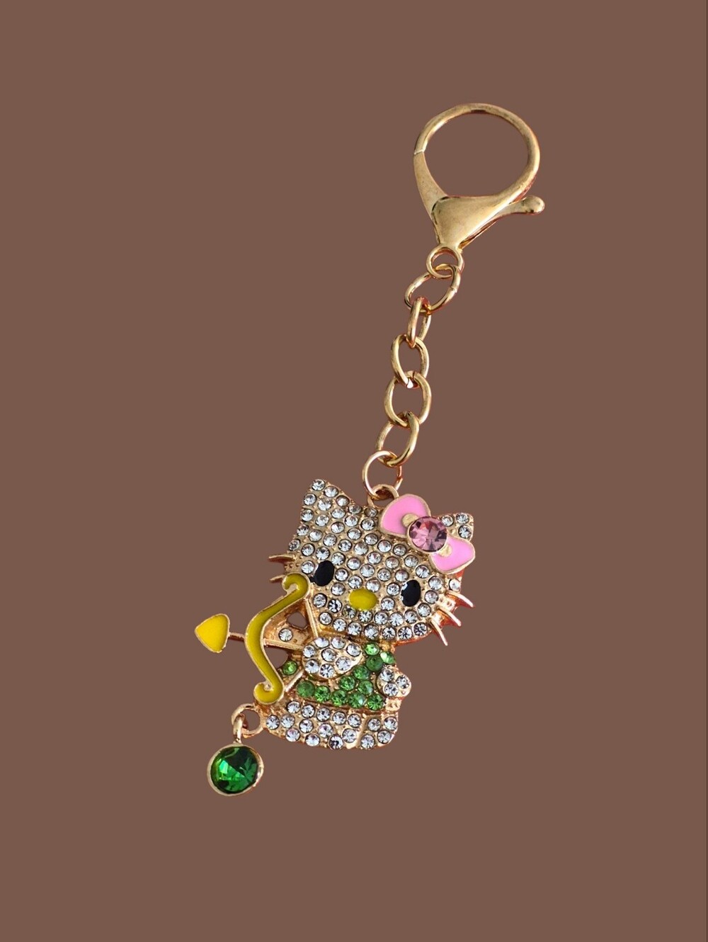 Sweet Cupid Kitty Bag Charm / Keychain - Green